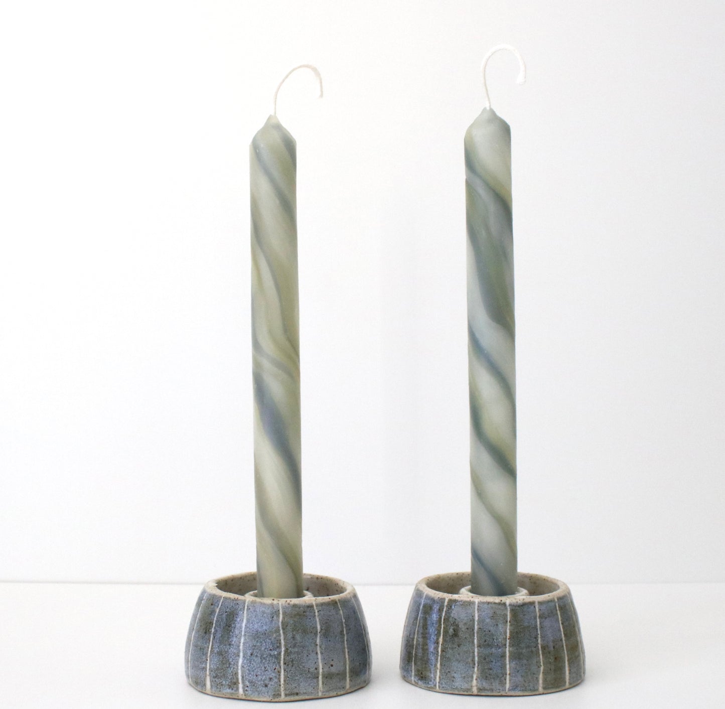 Marbled Beeswax Tapers Muted Indigo