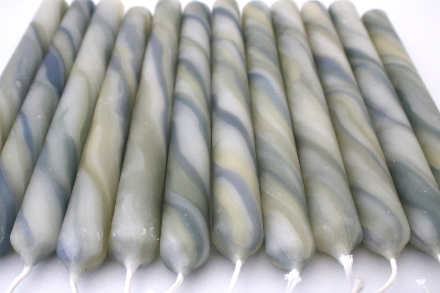 Marbled Beeswax Tapers Muted Indigo